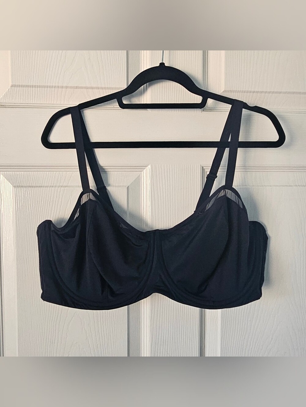 Parade Black Mesh Trim Unlined Underwire Balconette Bra 46G Convertible Straps